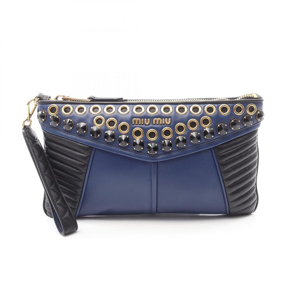 Miu Miu Shoulder Bag Leather Blue Black